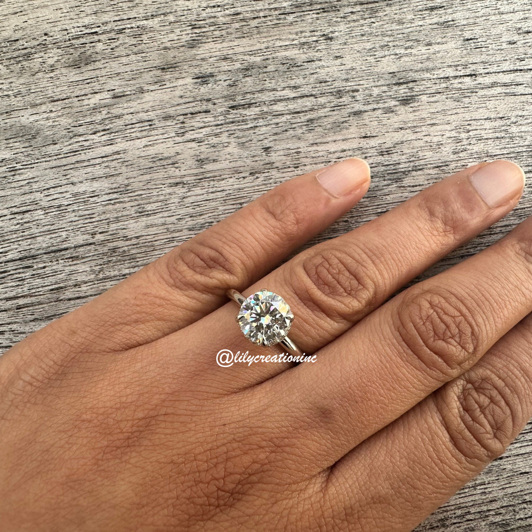 Round Solitaire Hidden Halo Diamond Engagement Ring