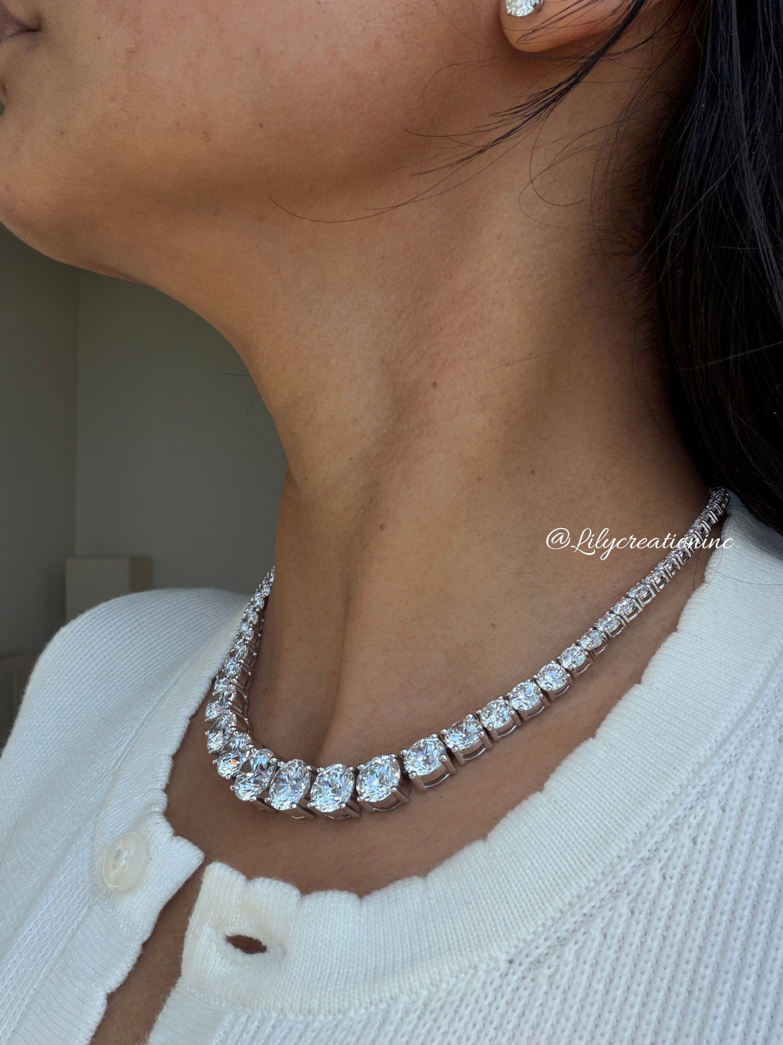50 Carat Round Graduated Diamond Tennis Necklace