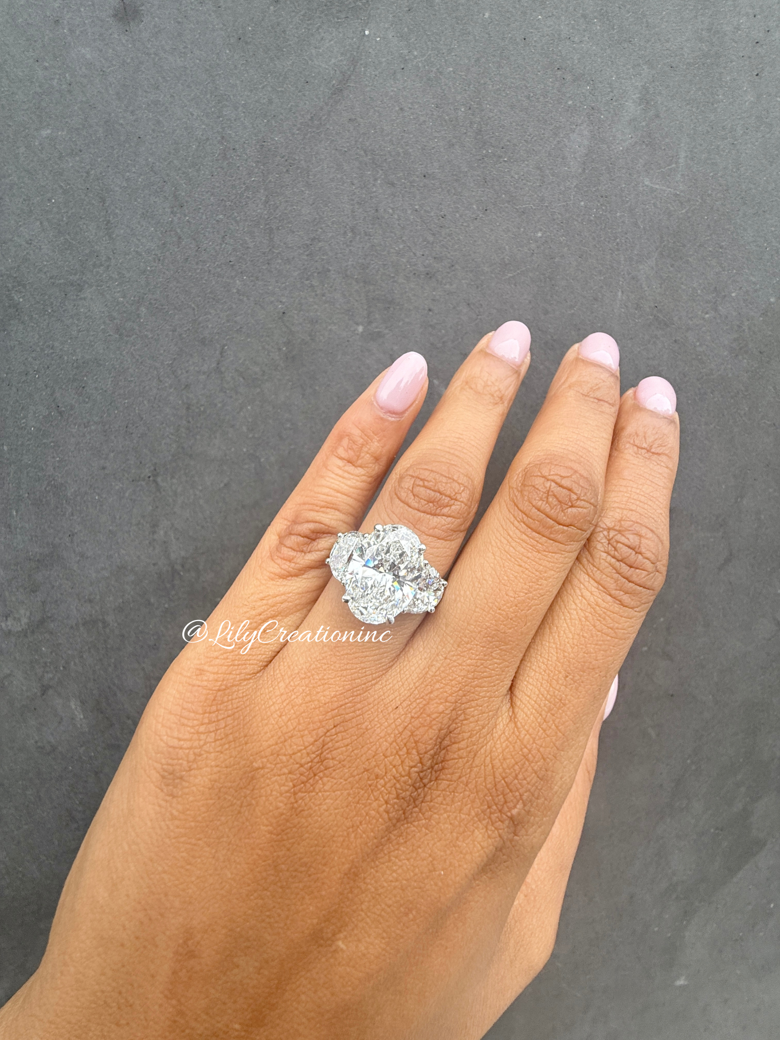 Oval Cut with Half Moon Side Stone Lab Grown Diamond Engagement Ring