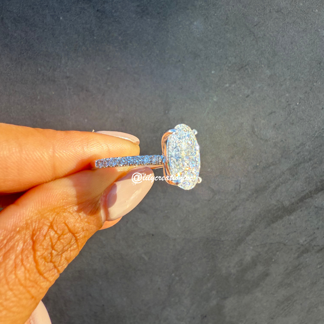 Oval Diamond Engagement Ring With 1/2 Coverage Side Stones