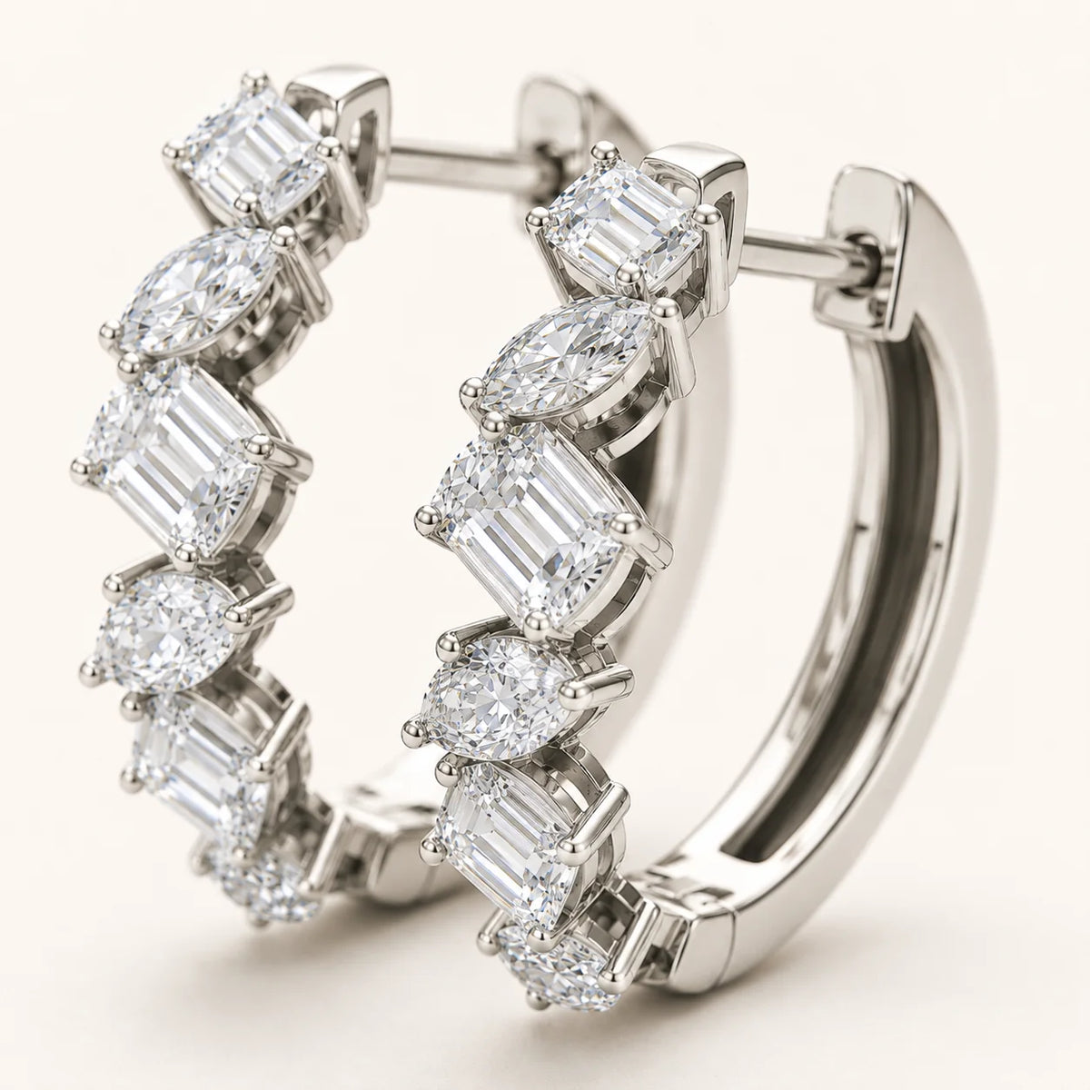 3.60 CTW Mixed-Shape Diamond Huggie Hoop Earrings