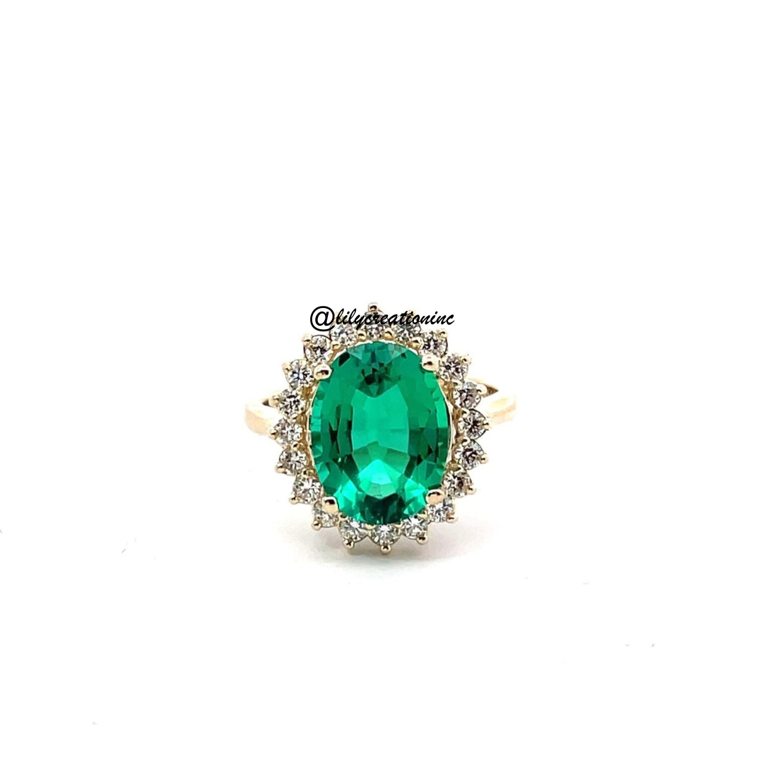 Oval Emerald & Diamond Engagement Ring - 3 ct