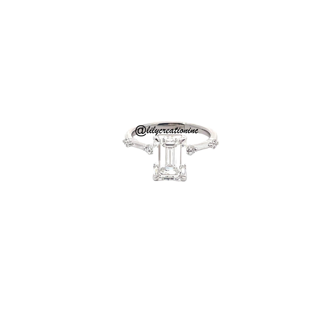 Emerald Cut Diamond Engagement Ring With Side Diamonds