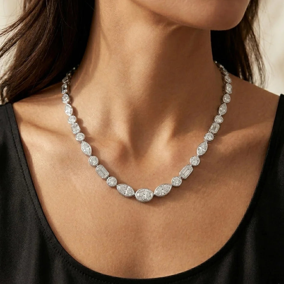 28.60 CTW Mixed-Shape Bezel Lab Grown Diamond Tennis Necklace 14K Gold