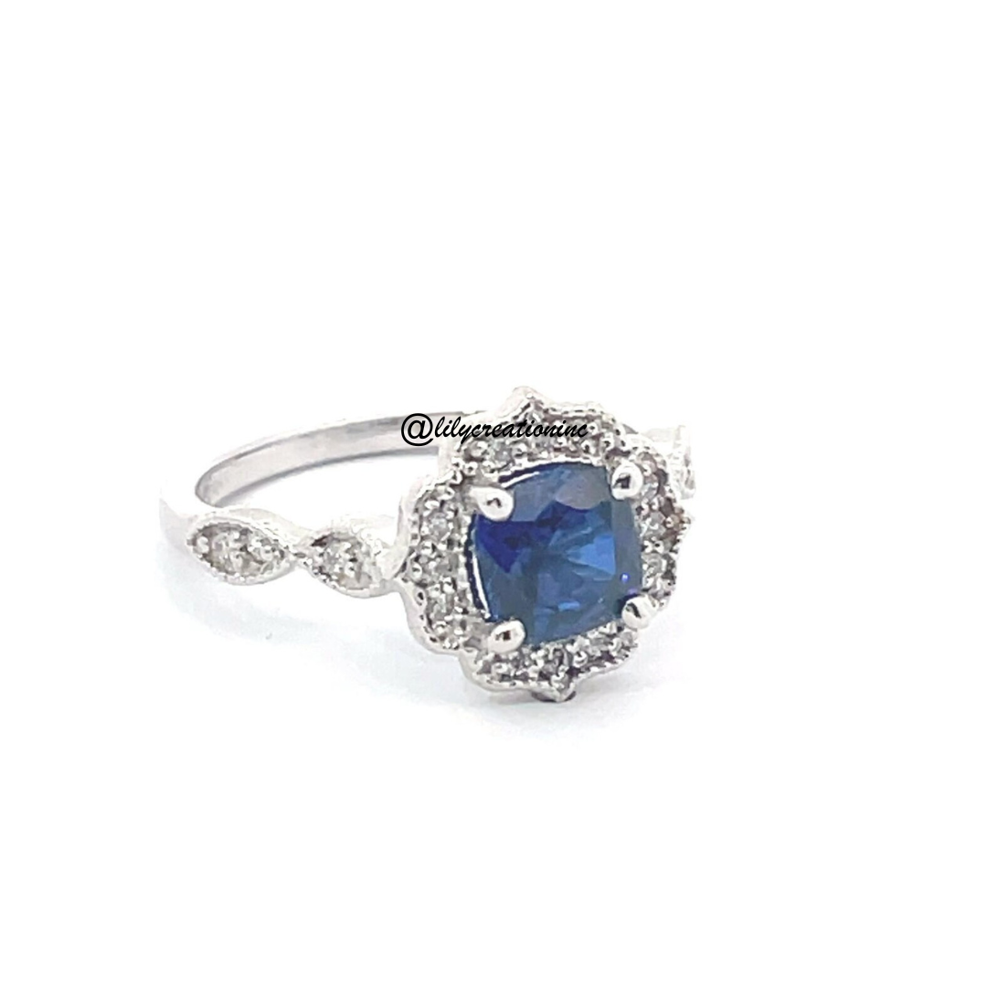 Art Deco Sapphire & Diamond Engagement Ring - 3 ct