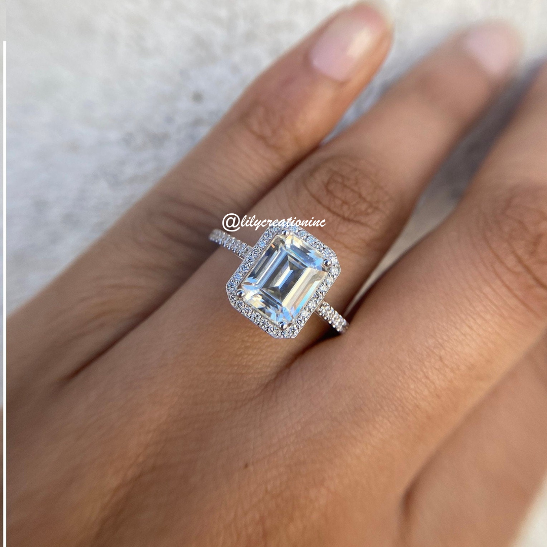 Emerald Cut Halo Diamond Engagement Ring
