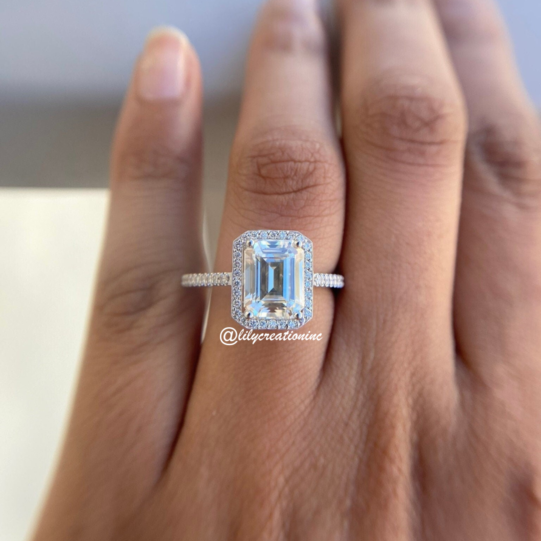 Emerald Cut Halo Diamond Engagement Ring