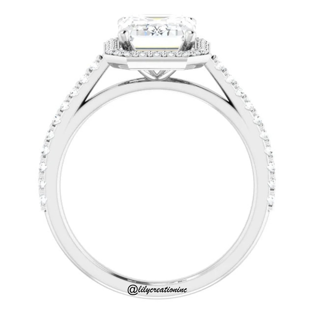 Emerald Cut Halo Diamond Engagement Ring