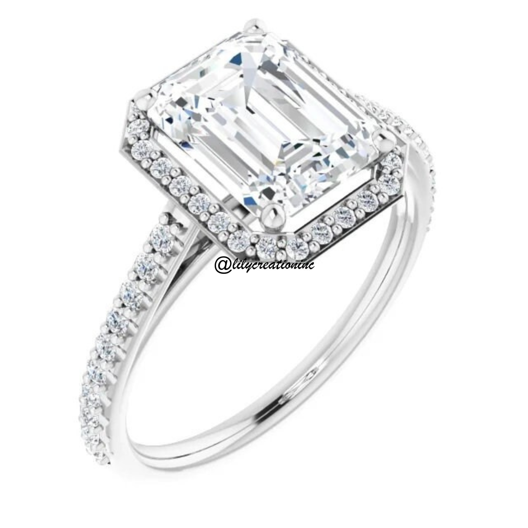 Emerald Cut Halo Diamond Engagement Ring