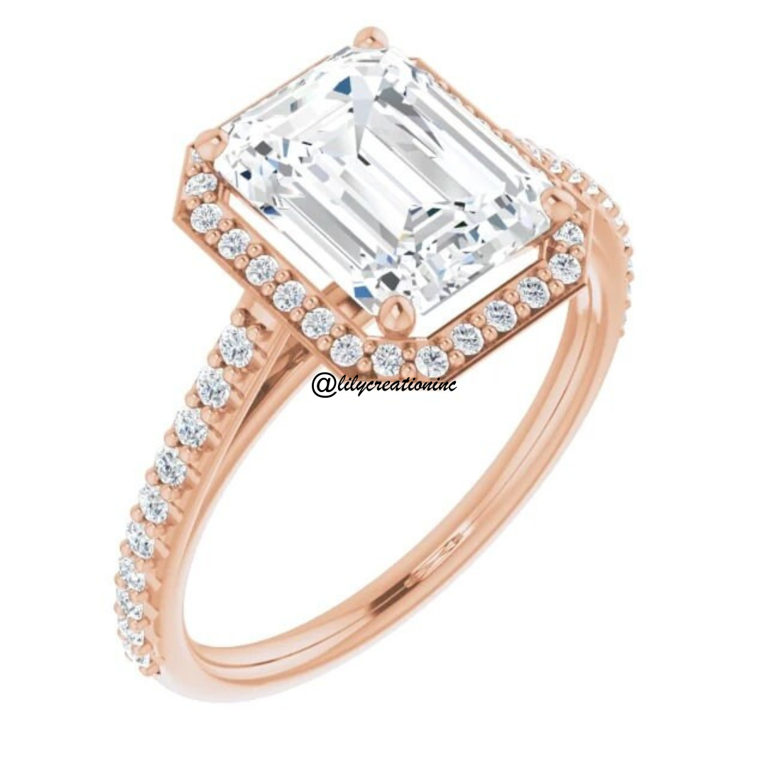 Emerald Cut Halo Diamond Engagement Ring