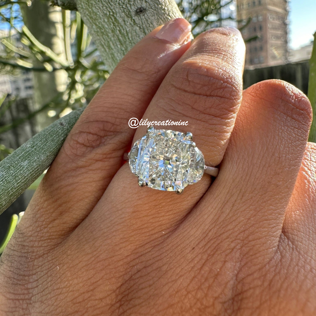 3 Stone Cushion Cut Diamond Engagement Ring