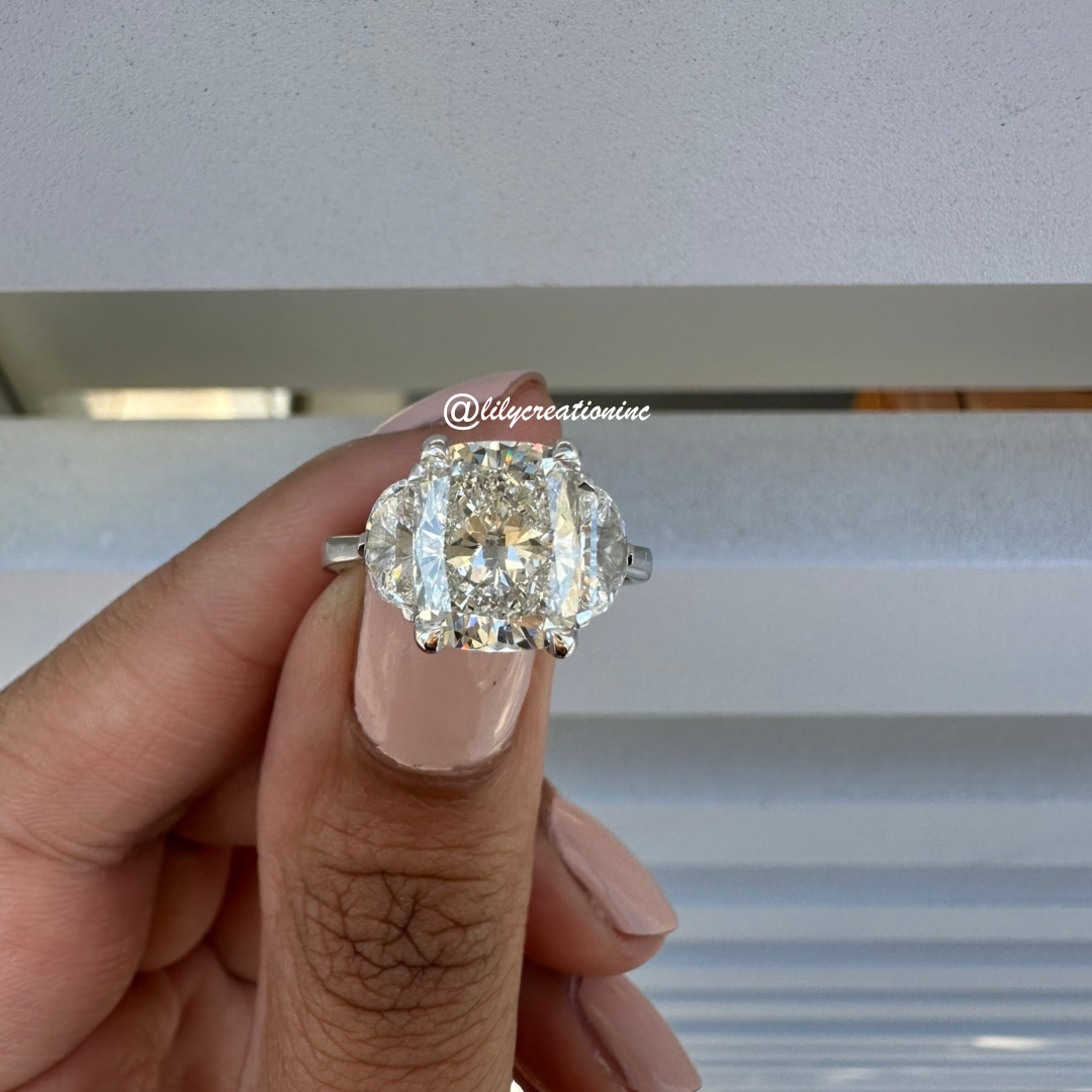 3 Stone Cushion Cut Diamond Engagement Ring