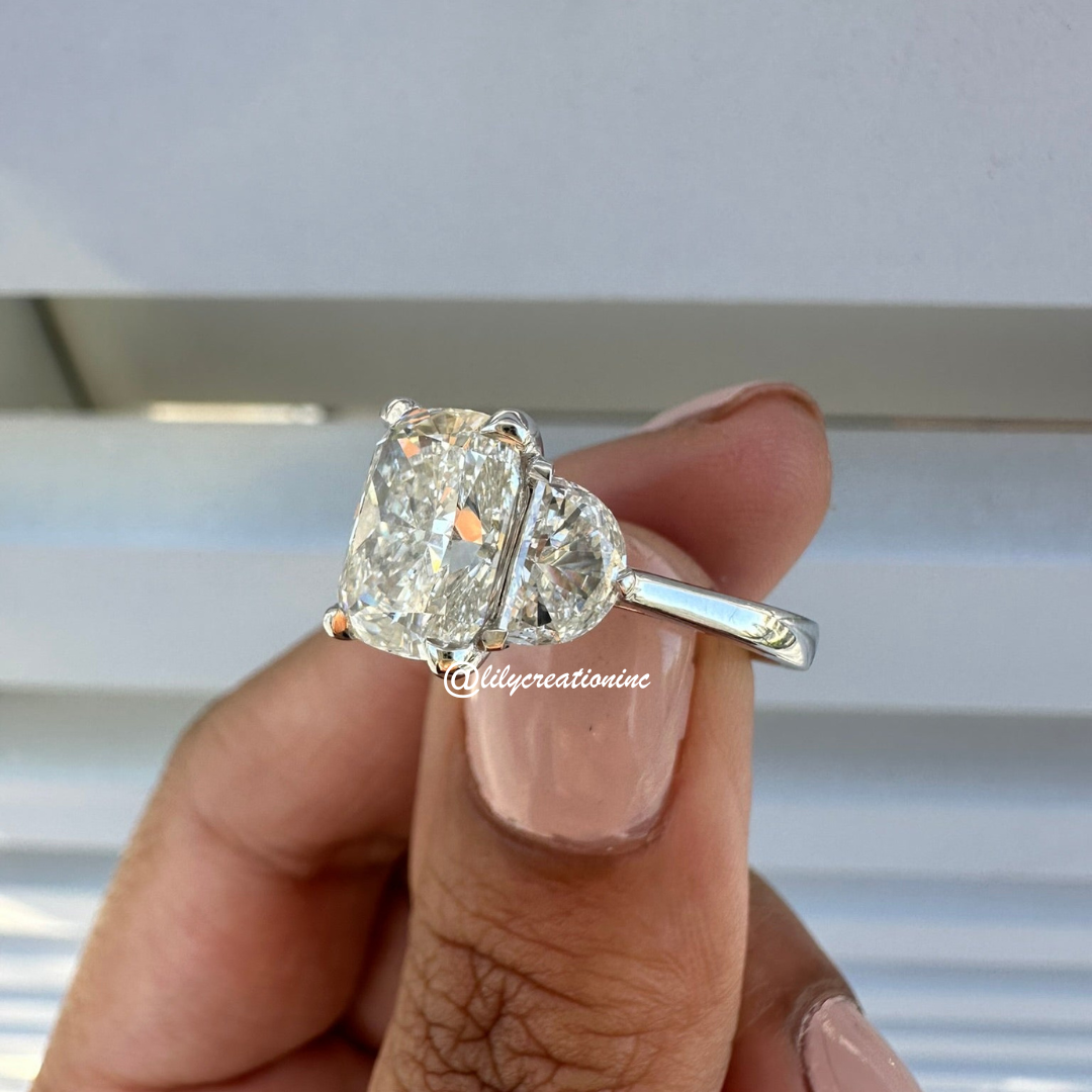 3 Stone Cushion Cut Diamond Engagement Ring