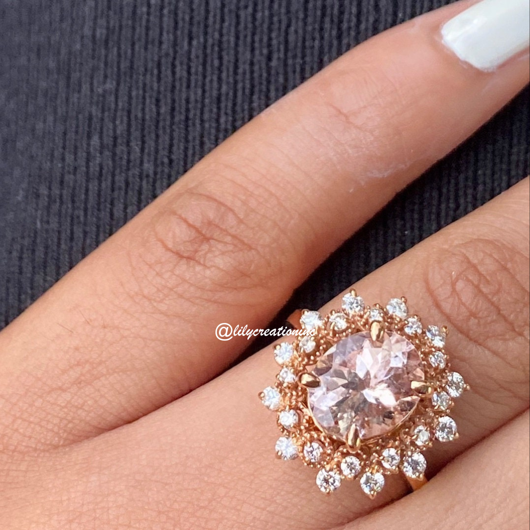 Morganite Halo Diamond Engagement Ring