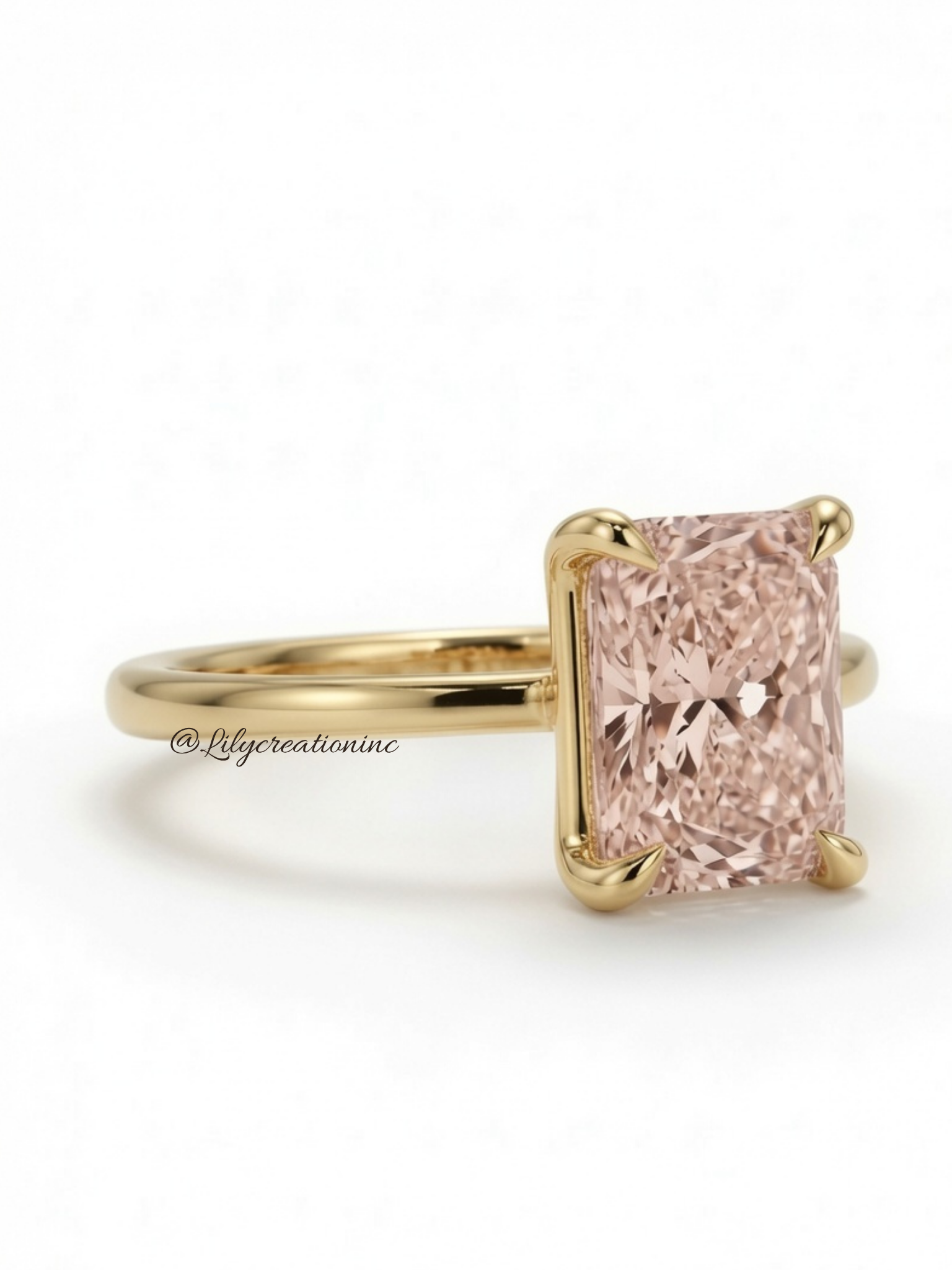 Pink Radiant Cut Solitaire Diamond Engagement Ring