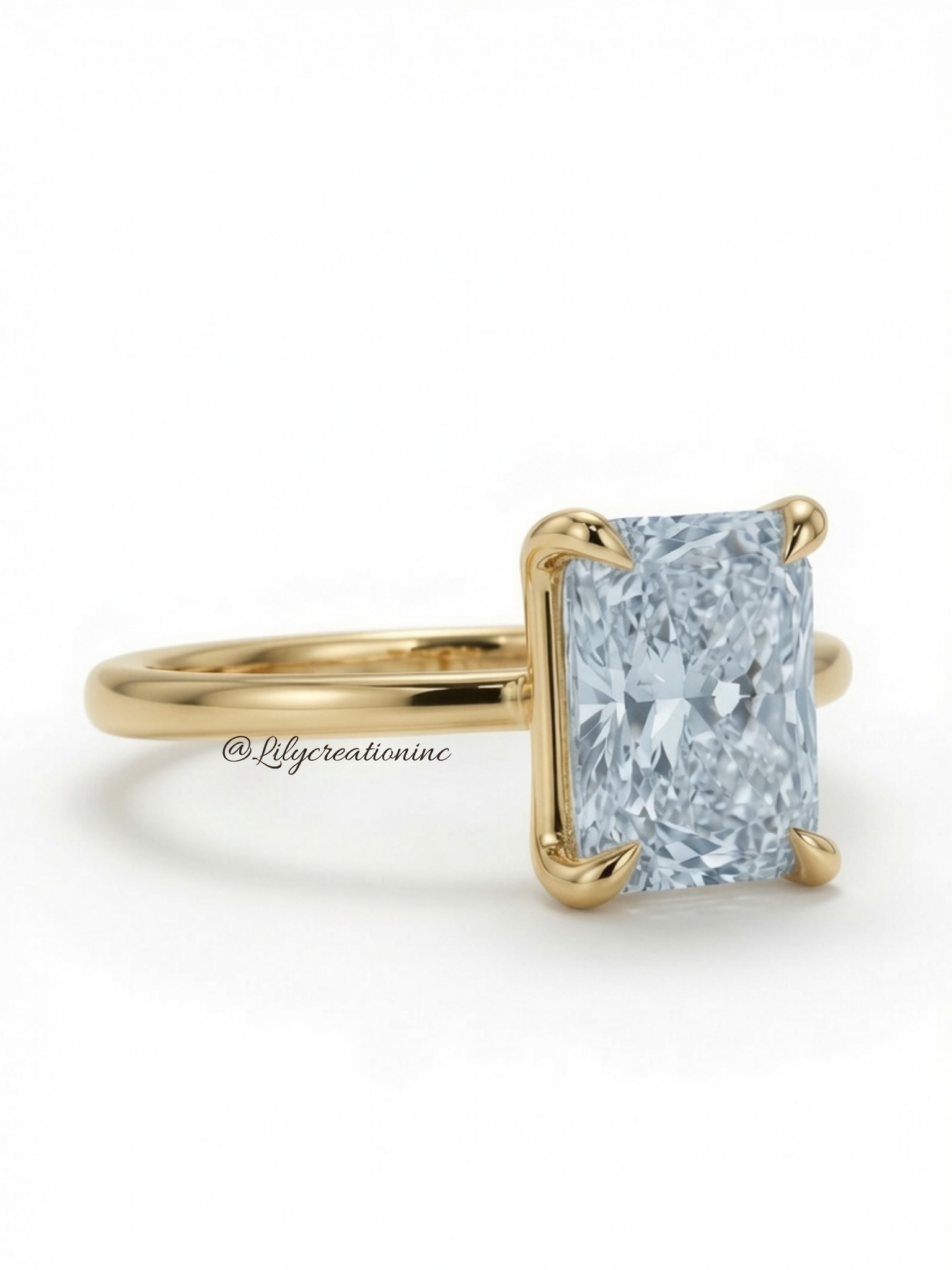 Blue Radiant Cut Solitaire Diamond Engagement Ring