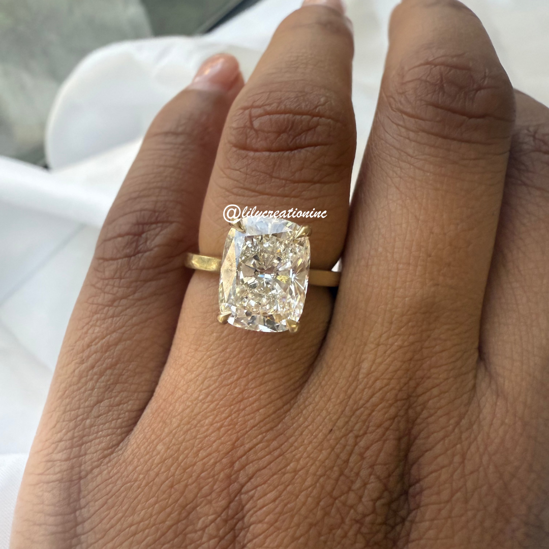 Cushion Cut Hidden Halo Solitaire Diamond Engagement Ring