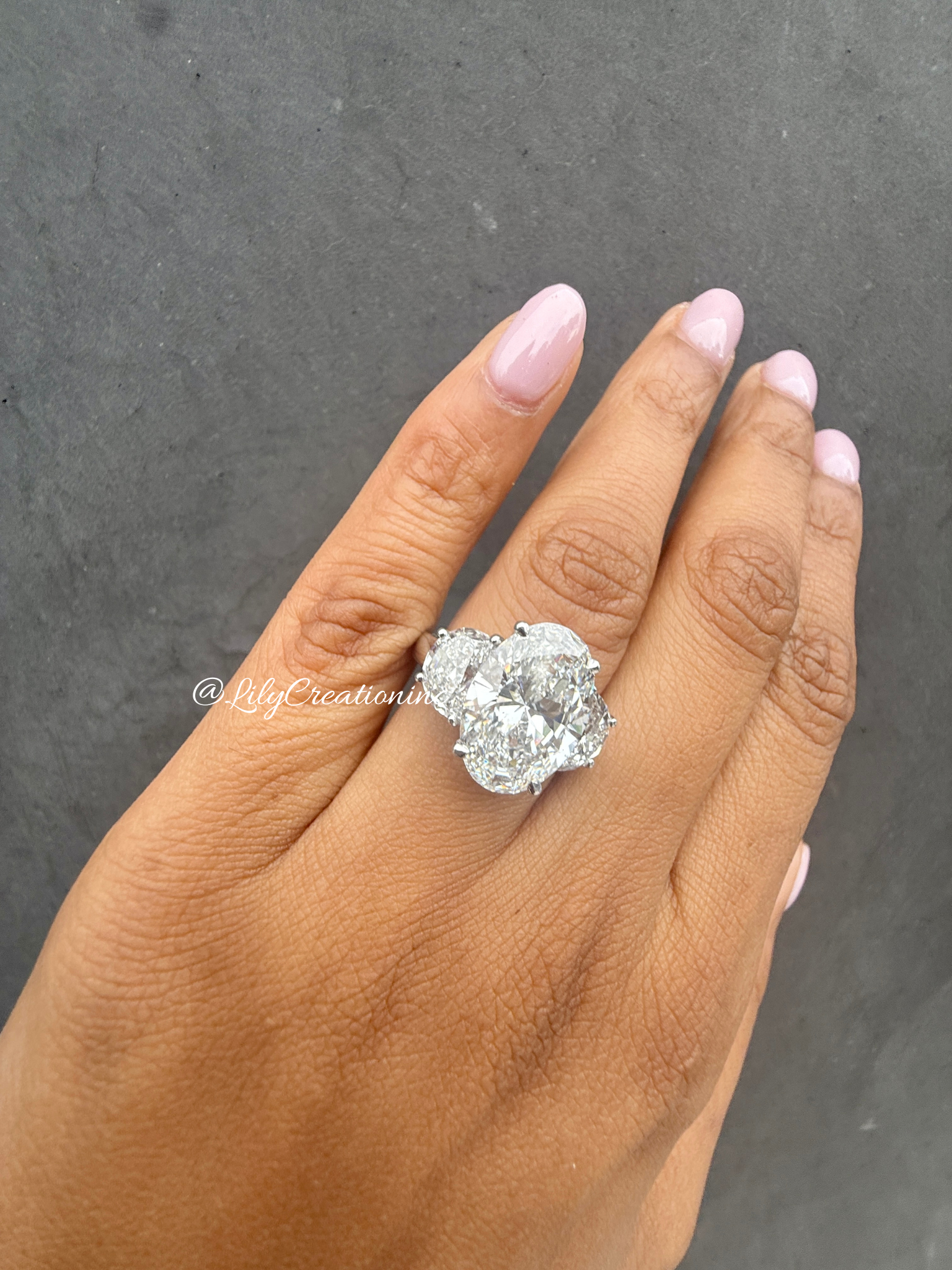 Oval Cut with Half Moon Side Stone Lab Grown Diamond Engagement Ring