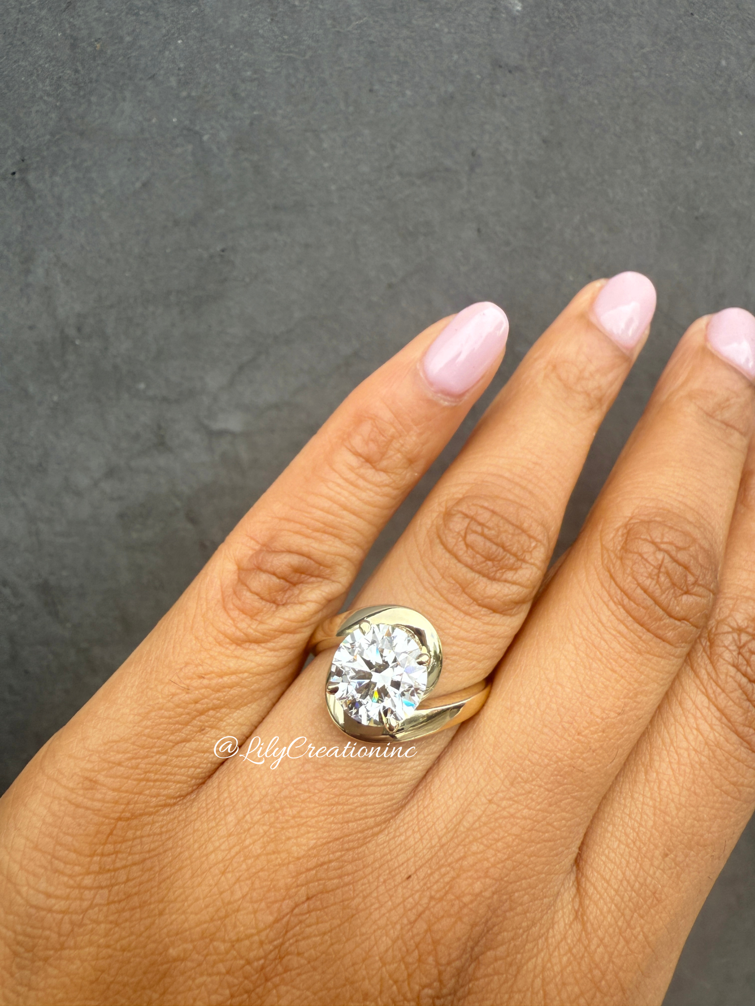 Round Unique Bypass Lab Grown Diamond Engagement Ring