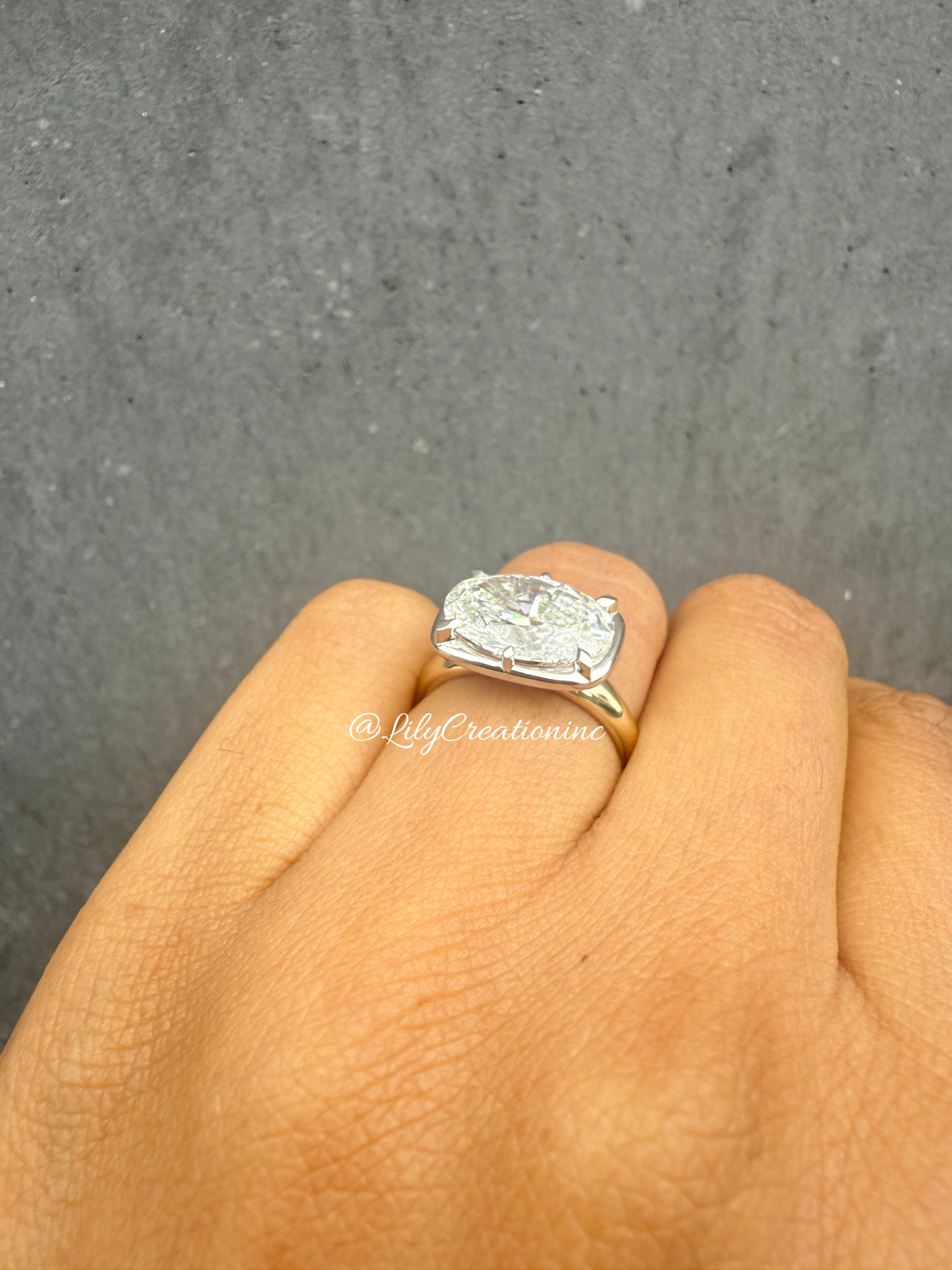 Oval Cut Two Tone East to West Lab Grown Diamond Engagement Ring