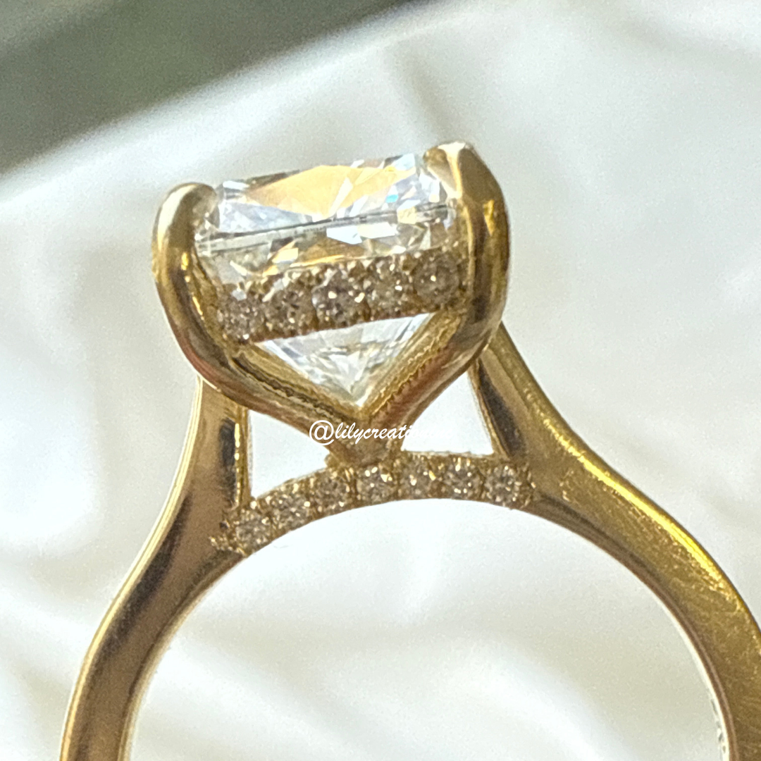 Cushion Cut Hidden Halo Solitaire Diamond Engagement Ring