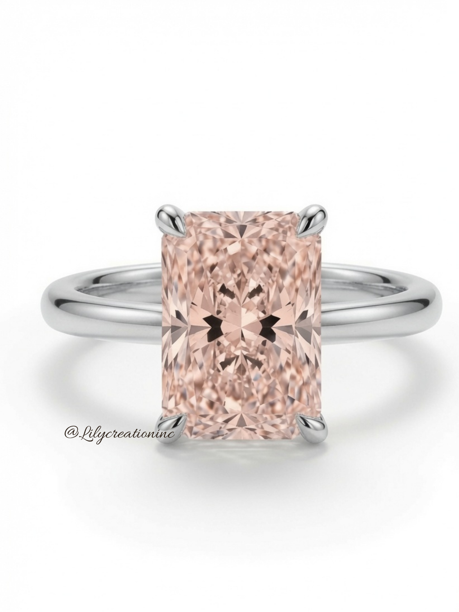 Pink Radiant Cut Solitaire Diamond Engagement Ring