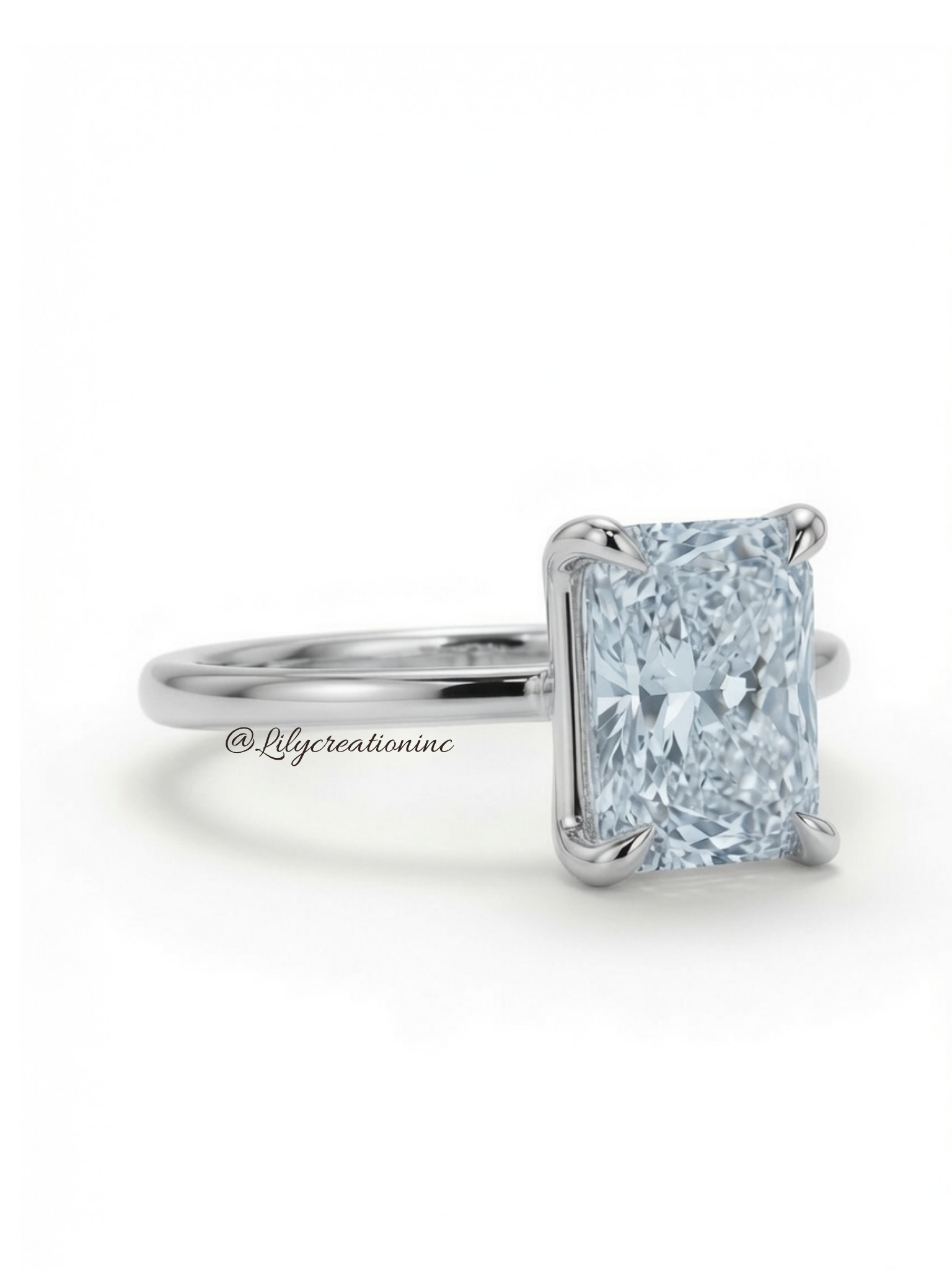 Blue Radiant Cut Solitaire Diamond Engagement Ring