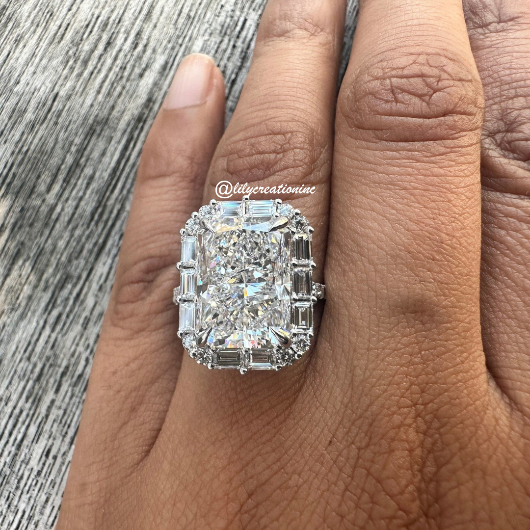 Radiant Cut Halo Solitaire Diamond Engagement Ring