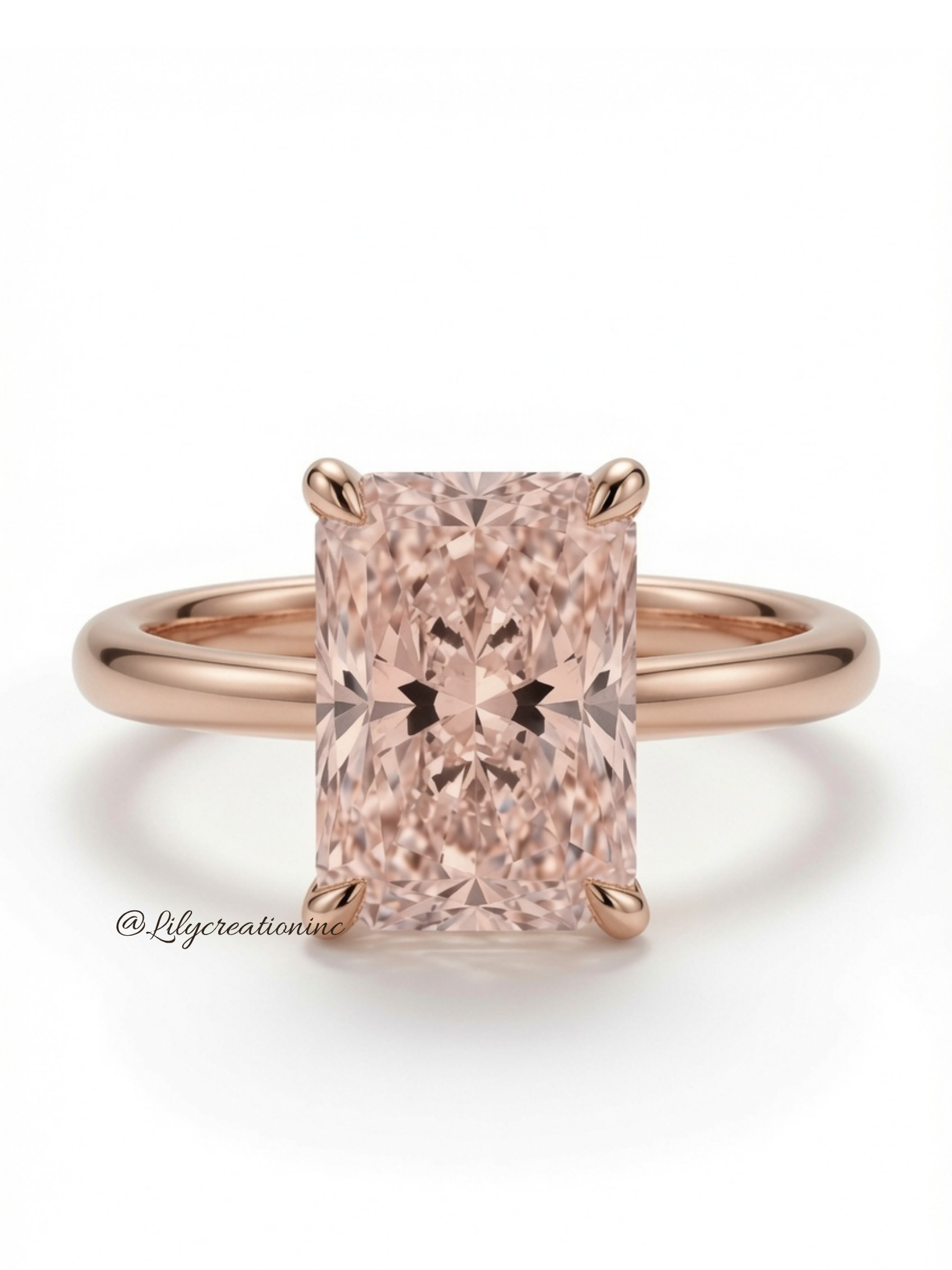 Pink Radiant Cut Solitaire Diamond Engagement Ring