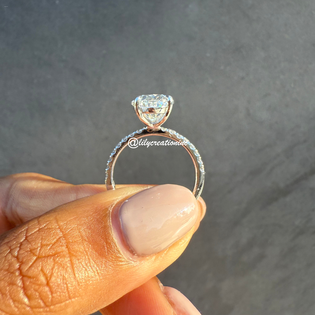 Oval Diamond Engagement Ring With 1/2 Coverage Side Stones