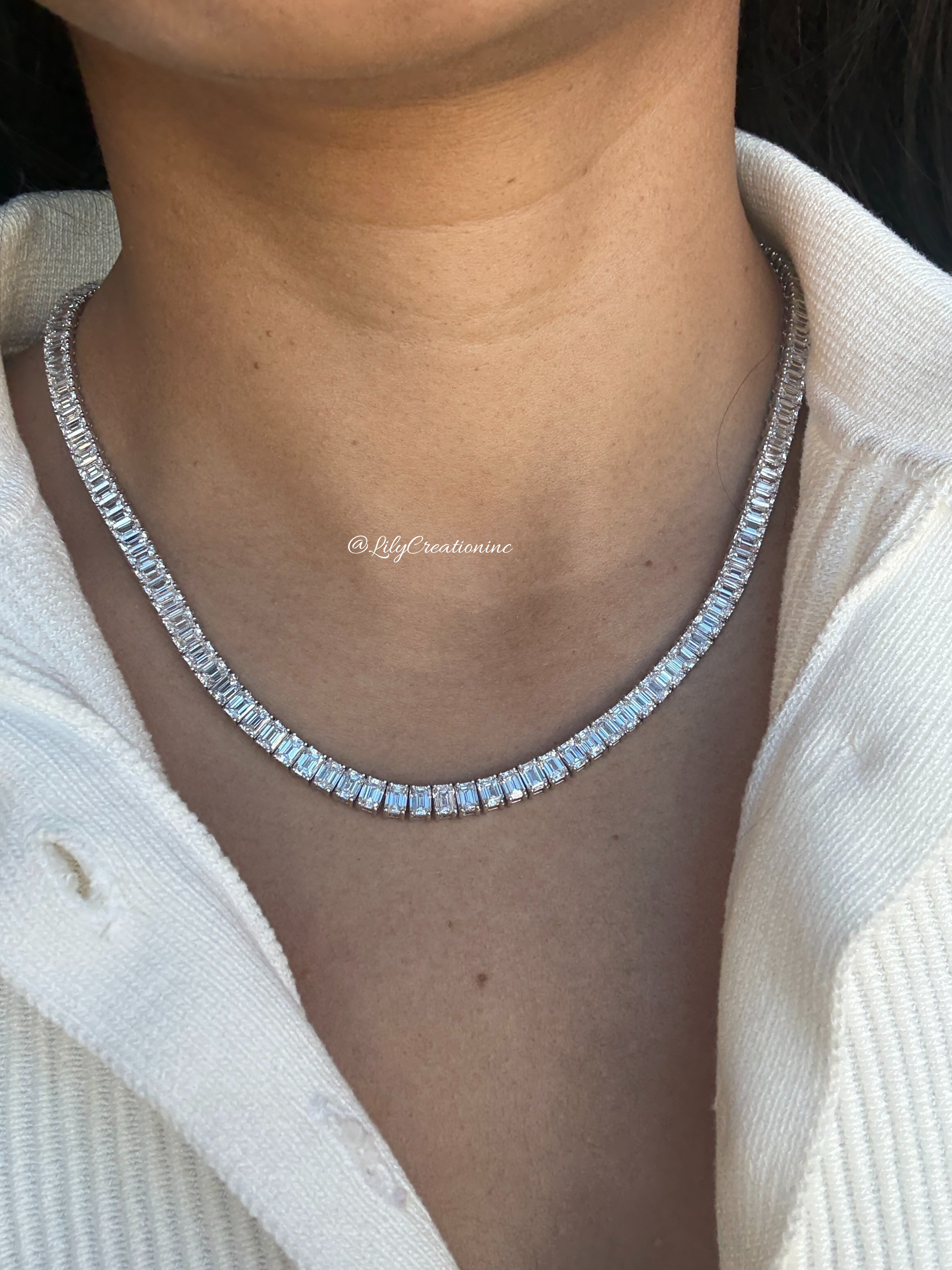 32 Carat Emerald Cut Diamond Tennis Necklace