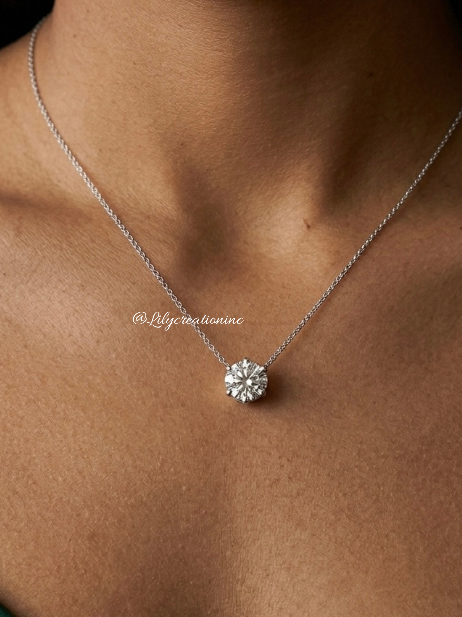 1Ct Round Single Stone Pendant 14k White Gold