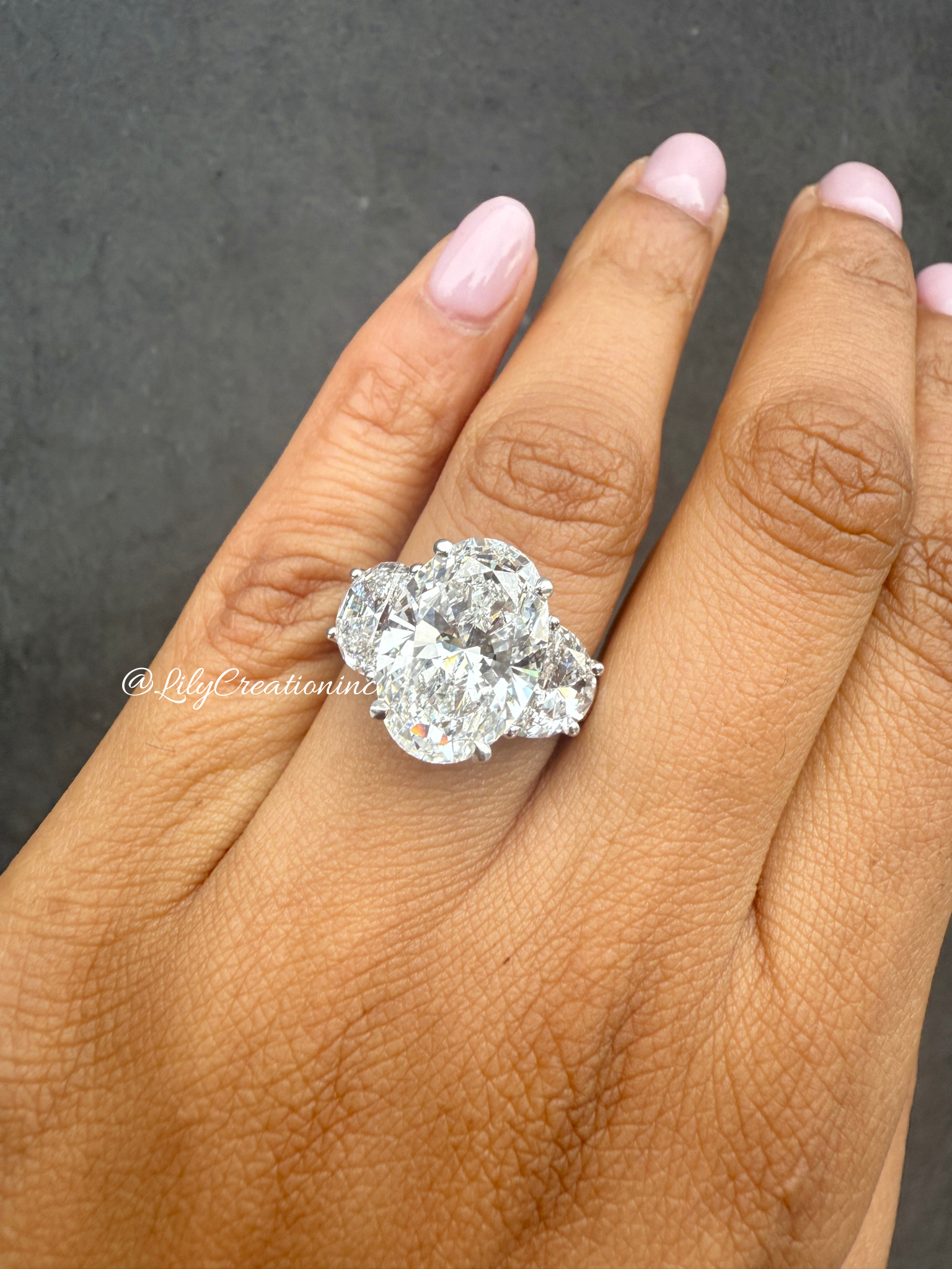 Oval Cut with Half Moon Side Stone Lab Grown Diamond Engagement Ring