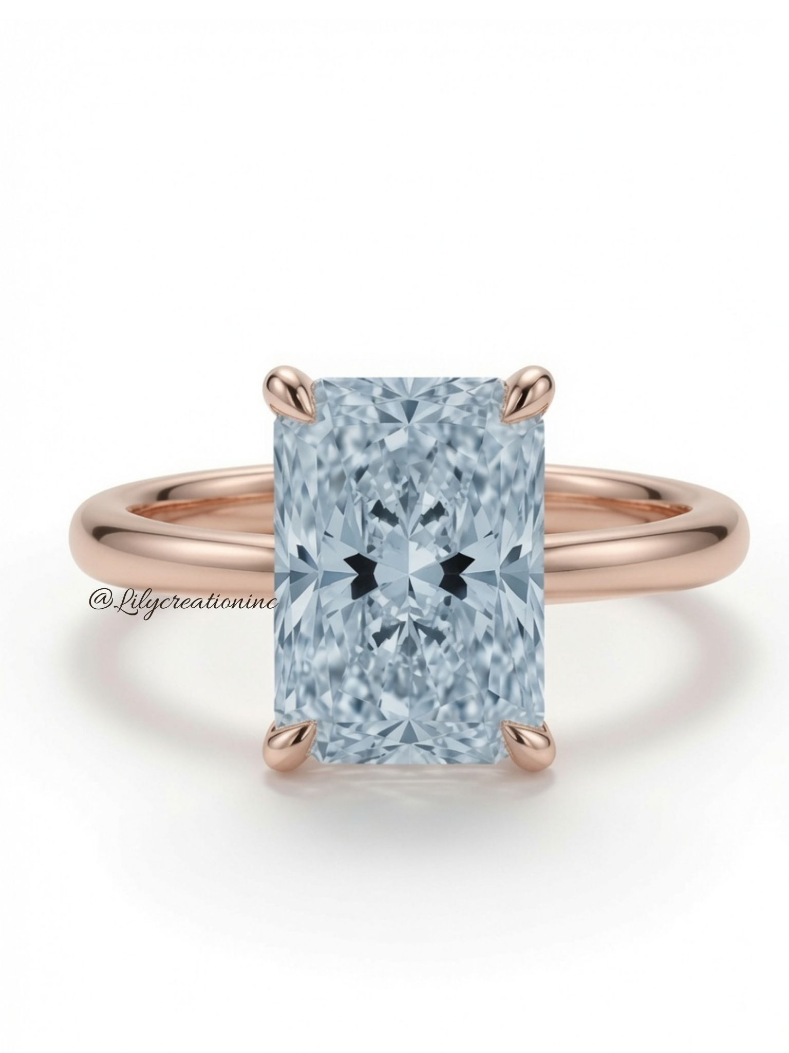 Blue Radiant Cut Solitaire Diamond Engagement Ring