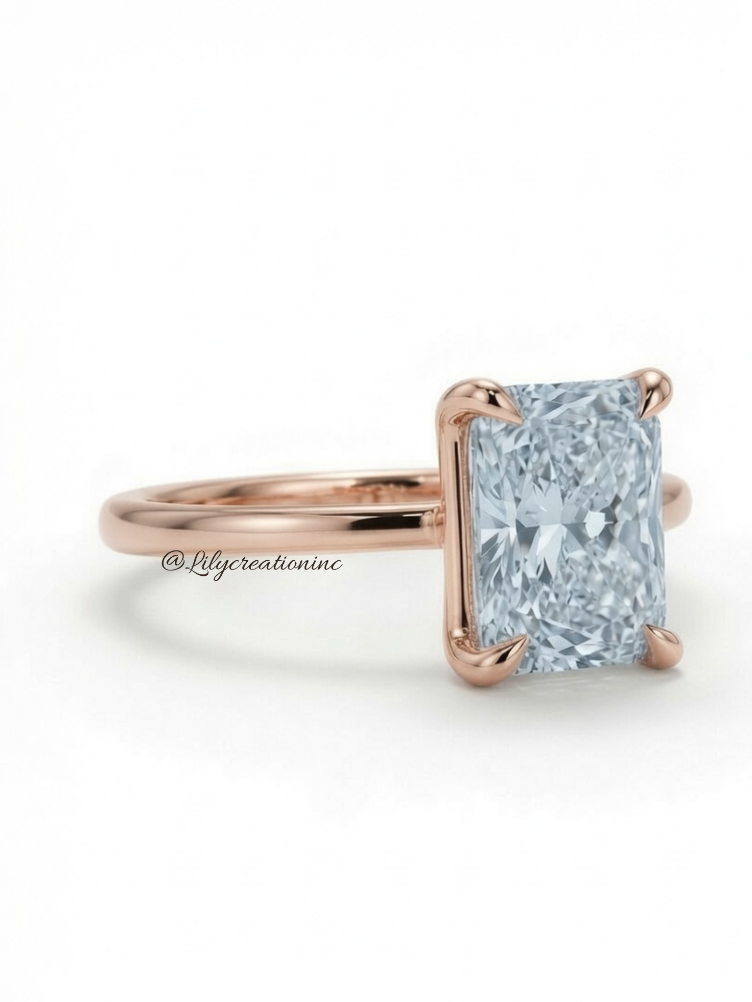 Blue Radiant Cut Solitaire Diamond Engagement Ring
