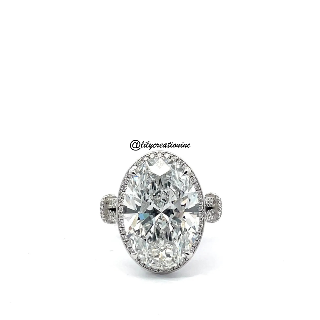 5 CT Oval Diamond Engagement Ring With Split Shank and Pave Diamonds