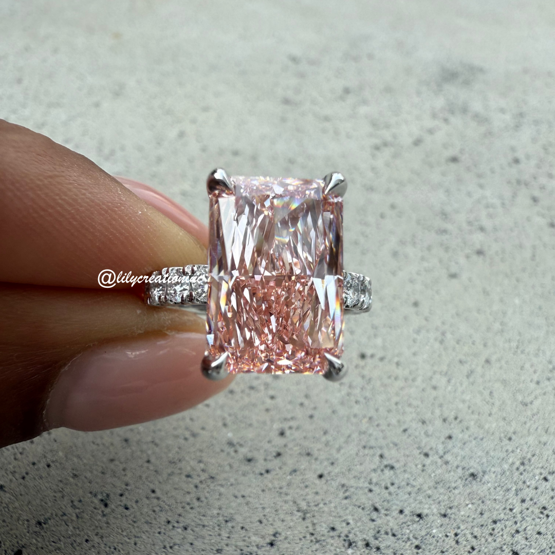 Pink Radiant Diamond Engagement Ring With Side Diamonds