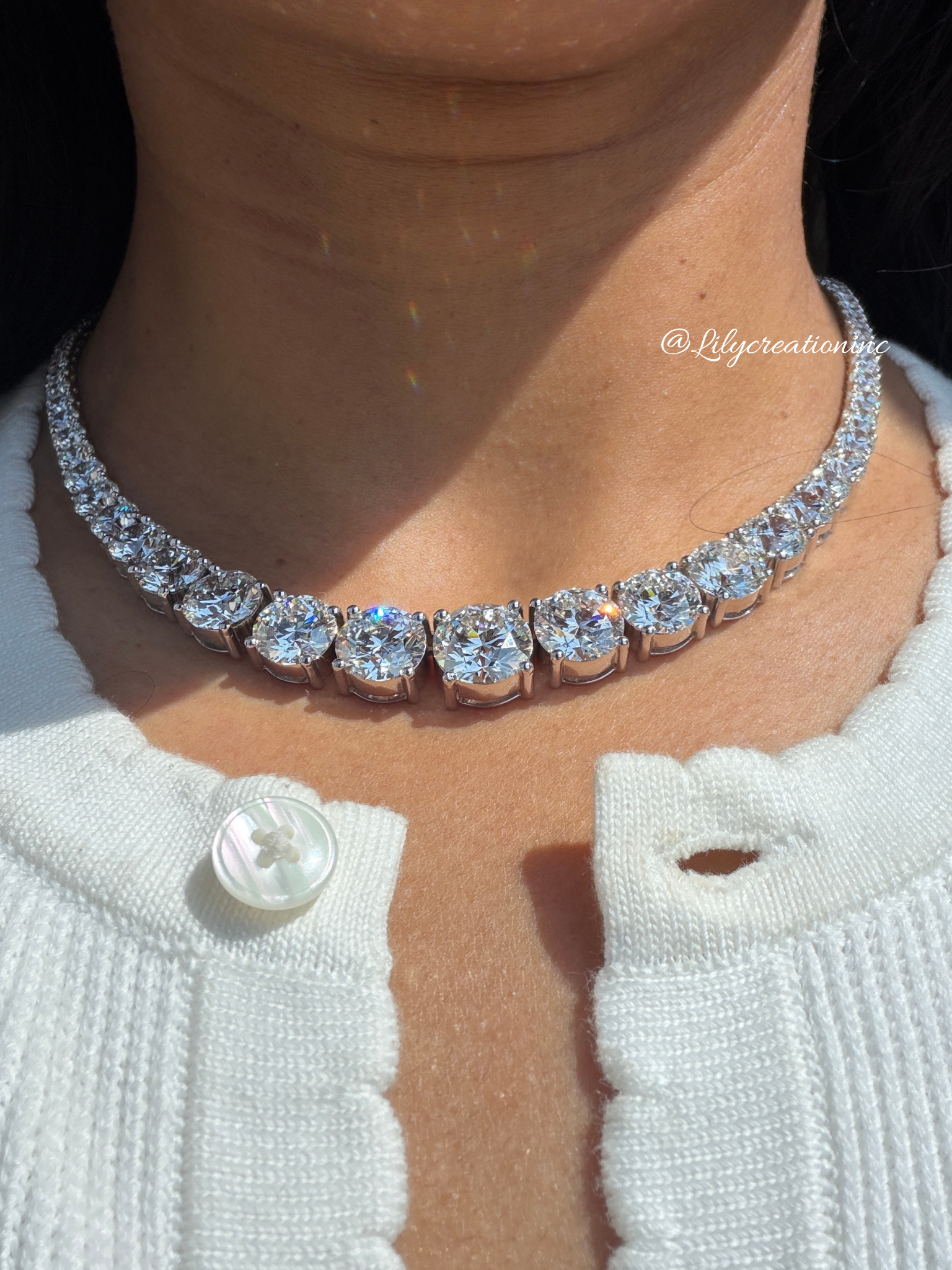 50 Carat Round Graduated Diamond Tennis Necklace