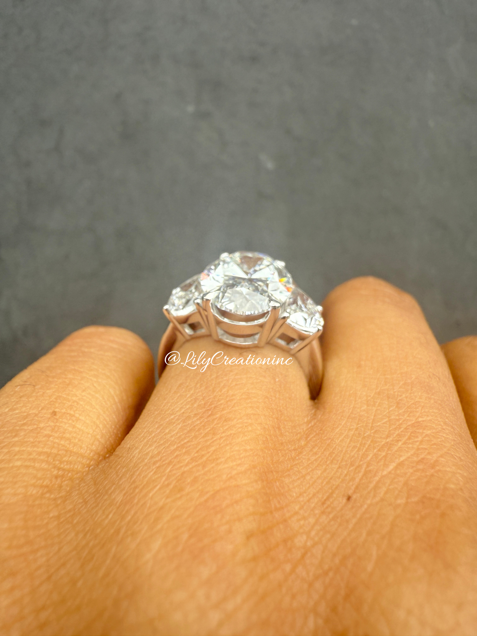 Oval Cut with Half Moon Side Stone Lab Grown Diamond Engagement Ring