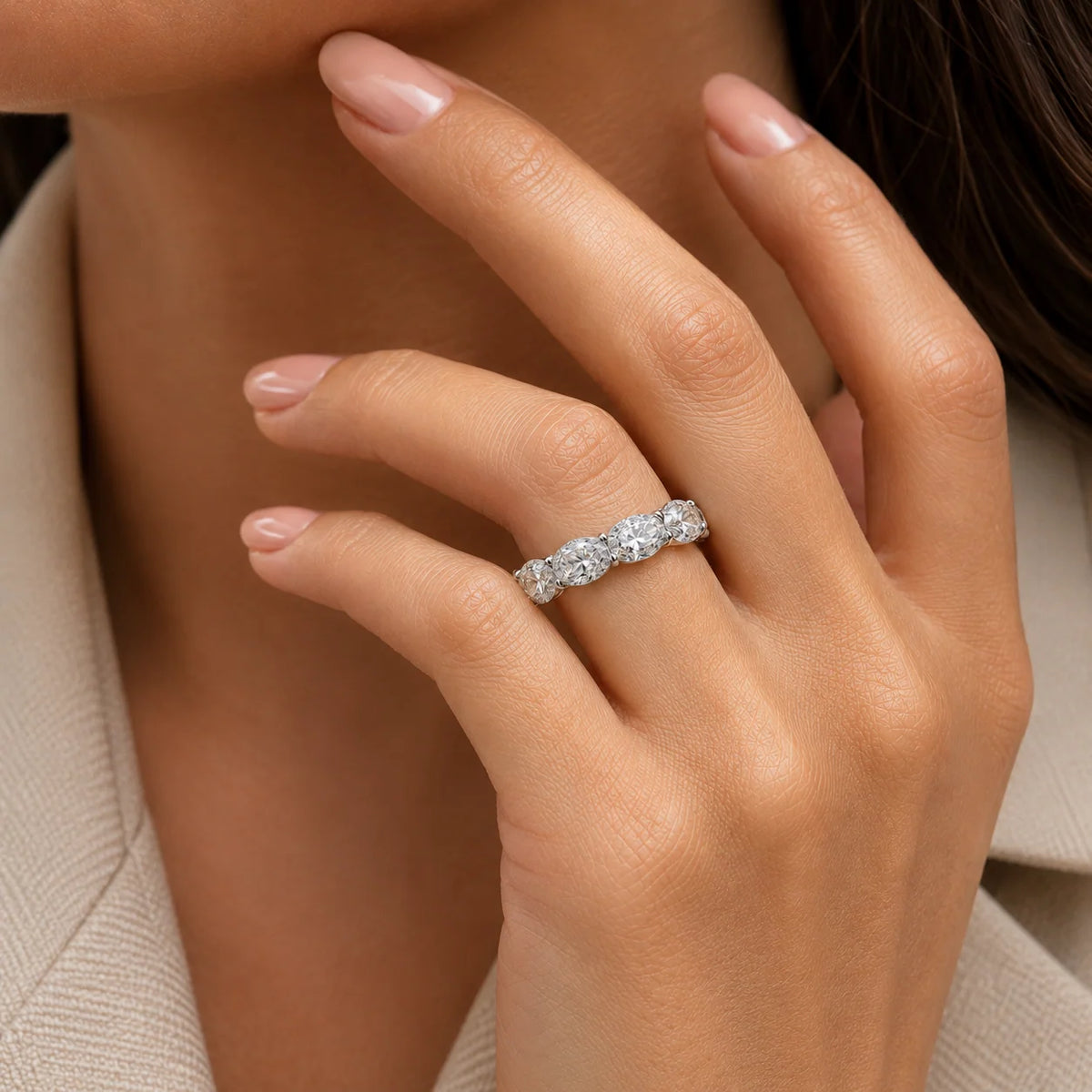 3.90 CTW East-West Oval Diamond Eternity Band 14K Gold