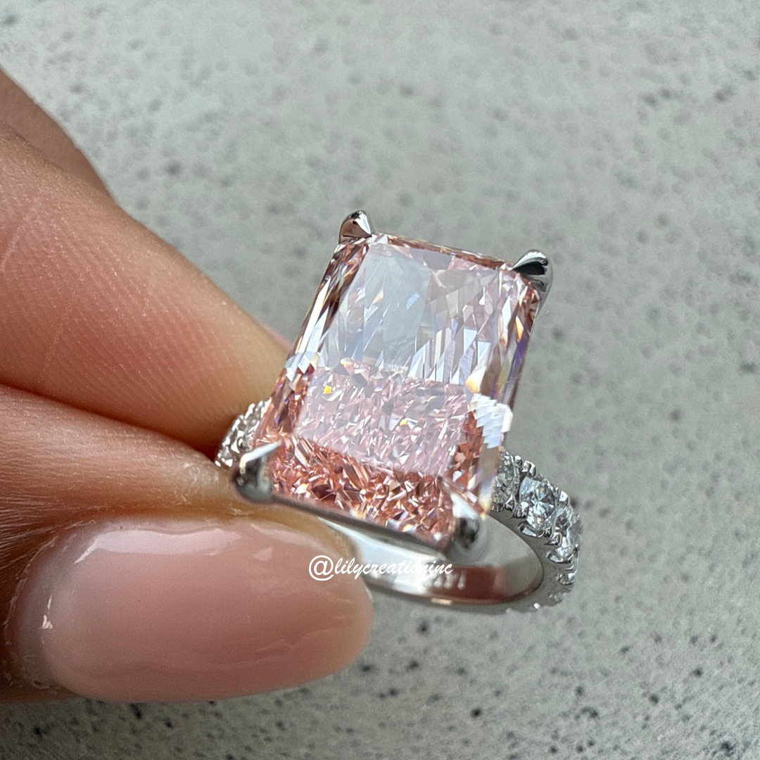Pink Radiant Diamond Engagement Ring With Side Diamonds