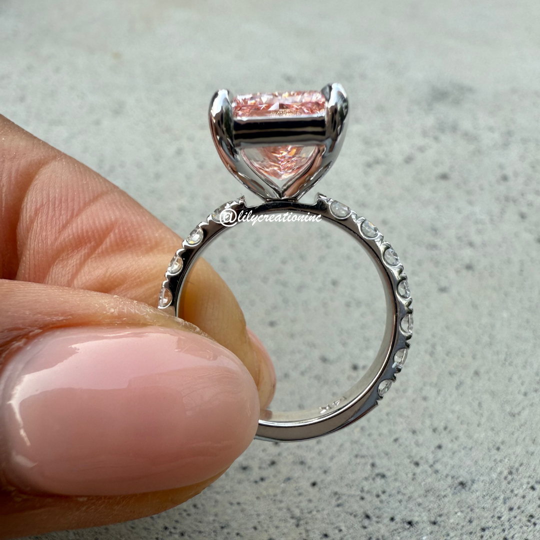Pink Radiant Diamond Engagement Ring With Side Diamonds