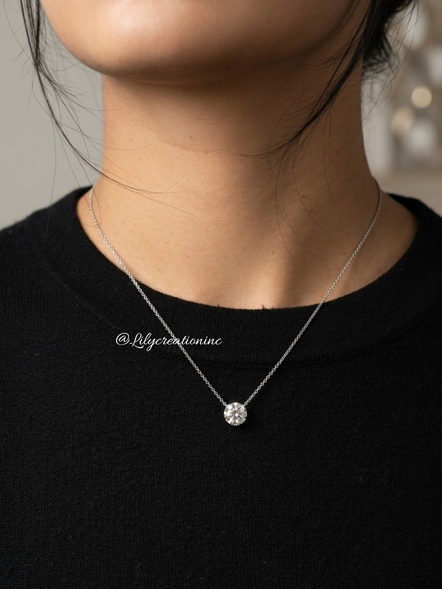 1Ct Round Single Stone Pendant 14k White Gold