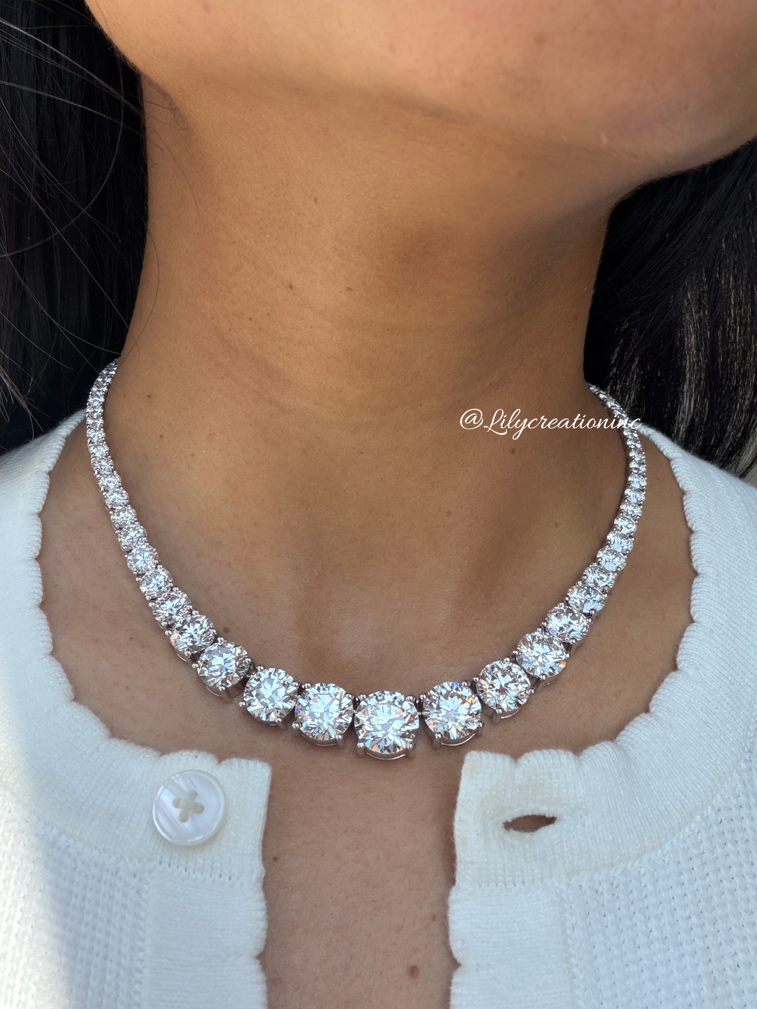 50 Carat Round Graduated Diamond Tennis Necklace