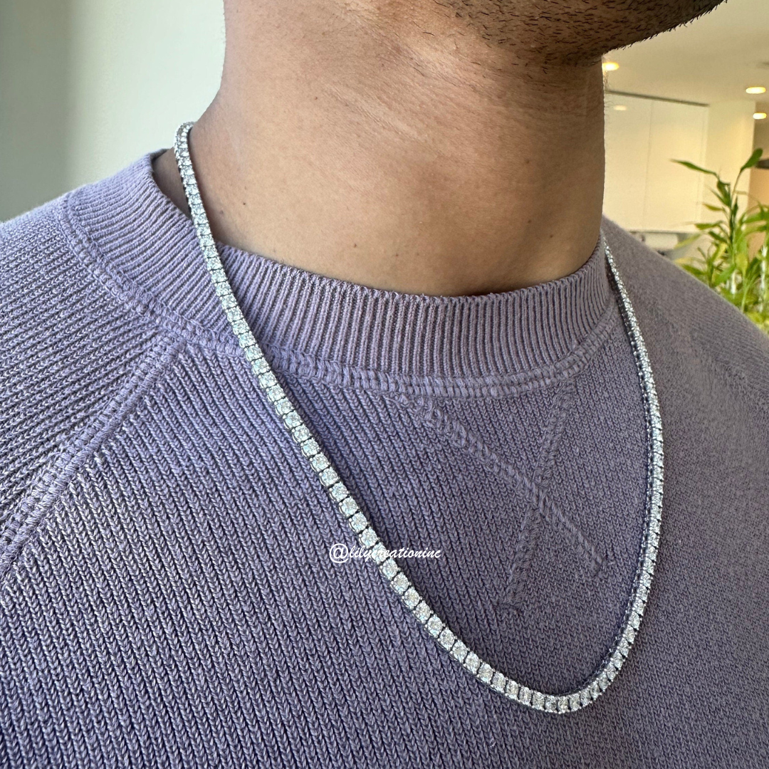 Men's 25 Carat Round Lab Grown Diamond Tennis Necklace
