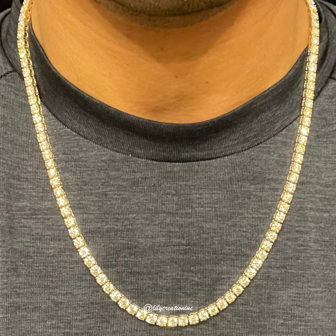 Men's 25 Carat Round Lab Grown Diamond Tennis Necklace