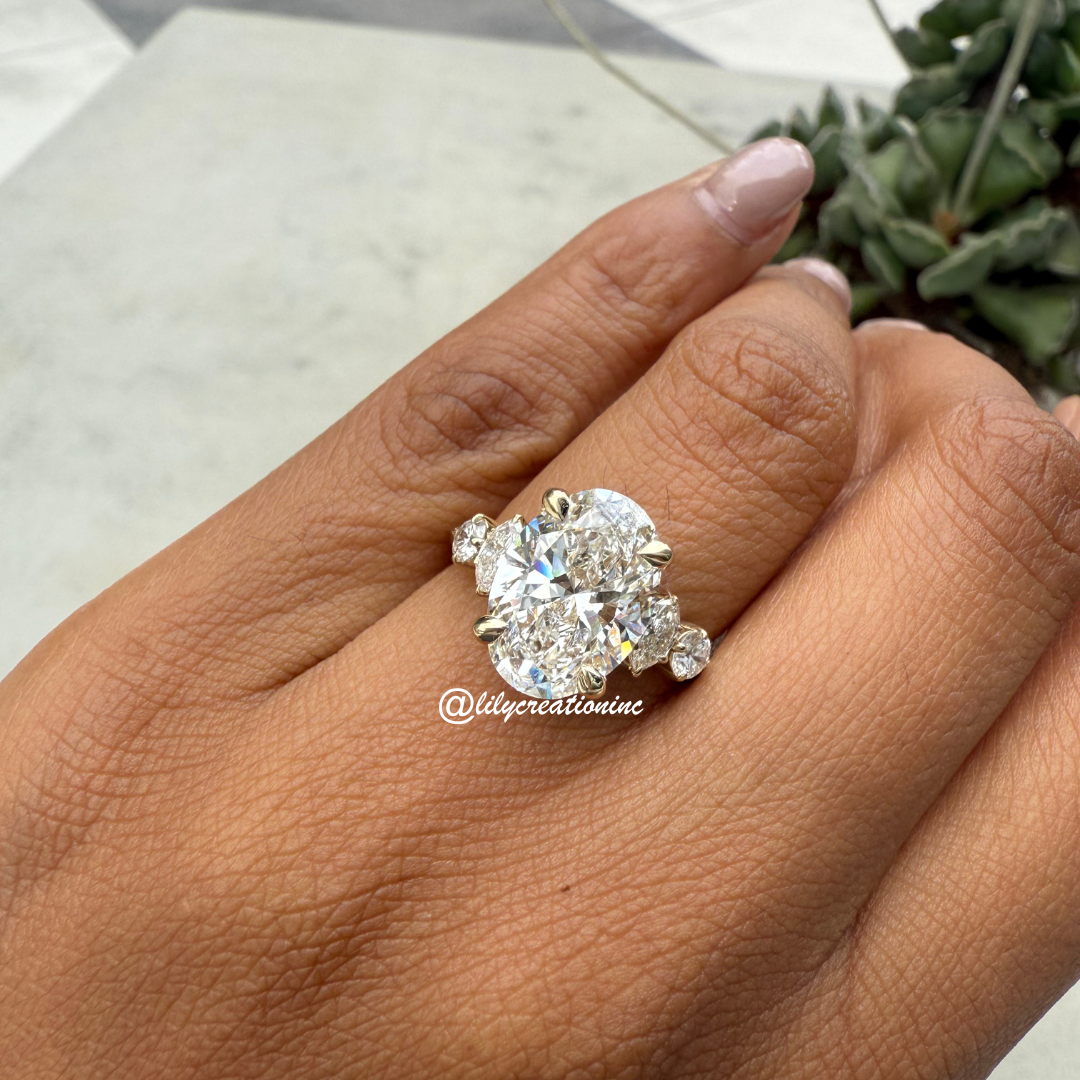 Oval Diamond Engagement Ring With Marquee & Round Side Stones
