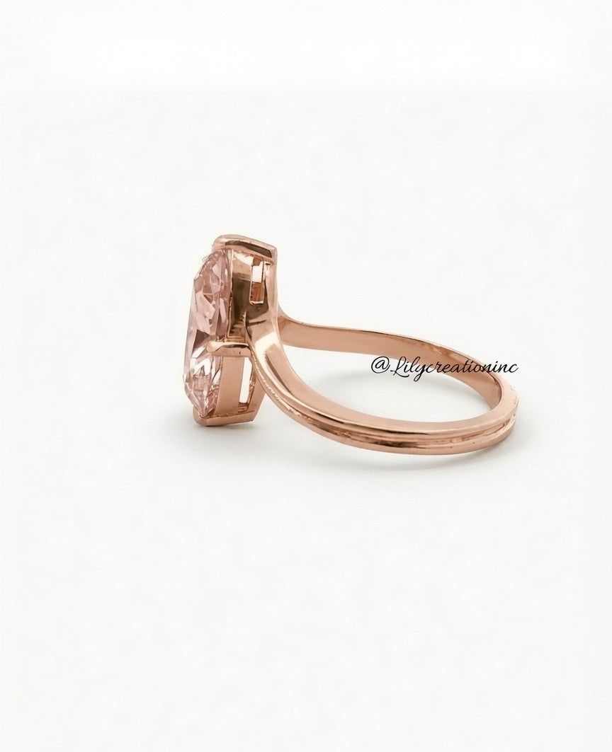 Pink Marquee V Shape Band Solitaire Diamond Engagement Ring