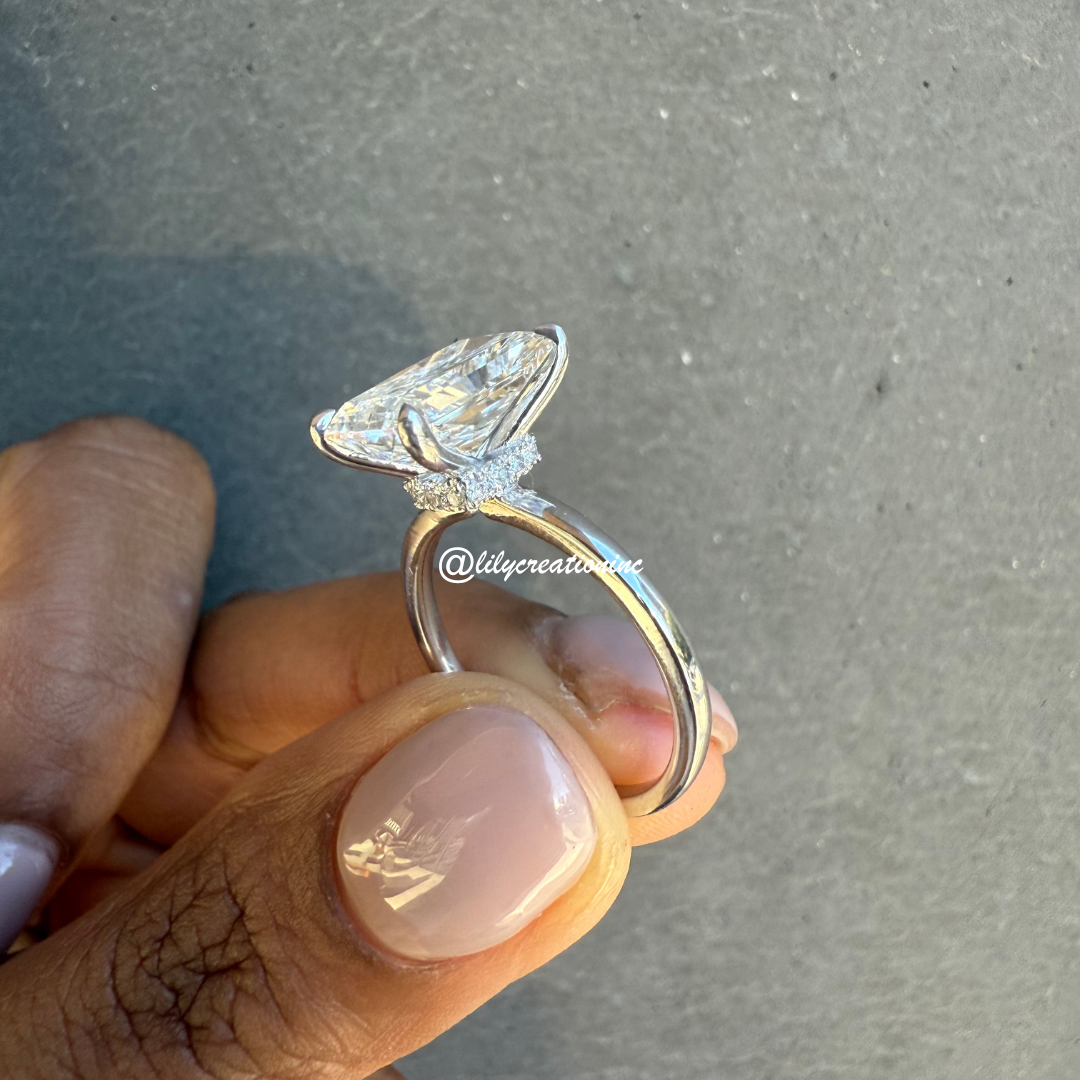 Radiant Cut Solitaire Diamond Engagement Ring With Hidden Halo