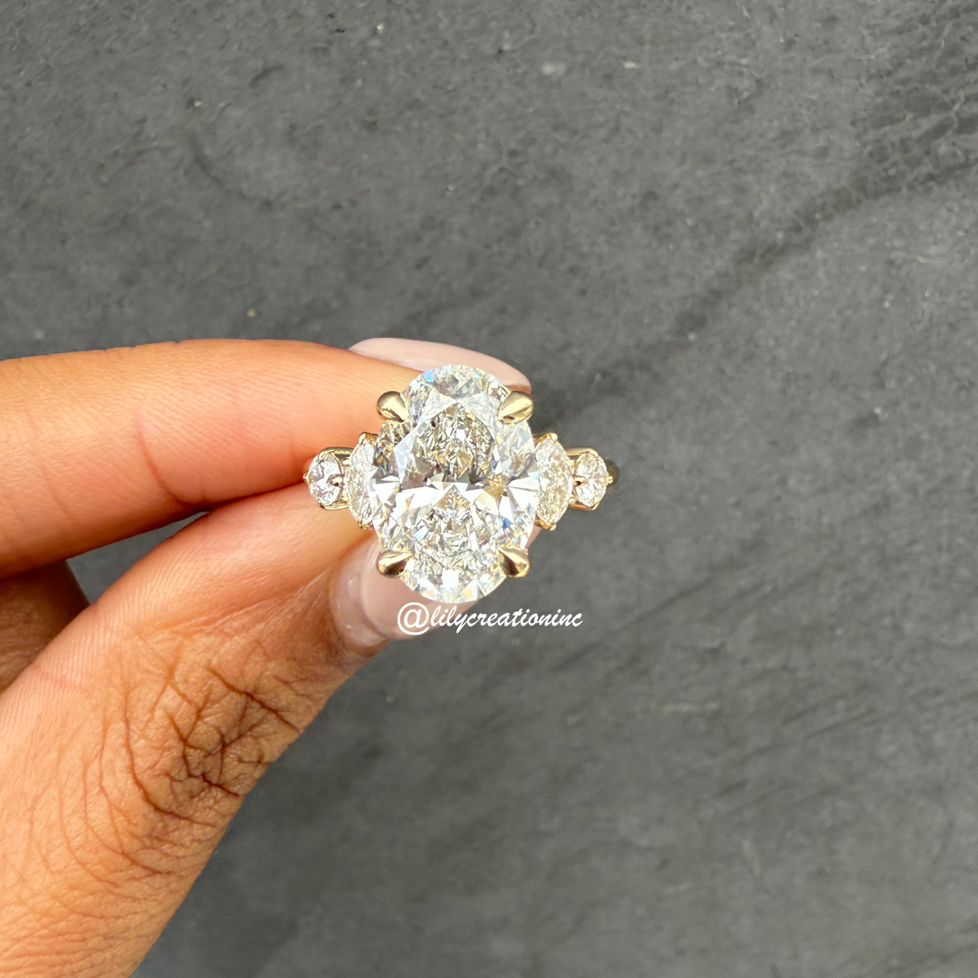 Oval Diamond Engagement Ring With Marquee & Round Side Stones
